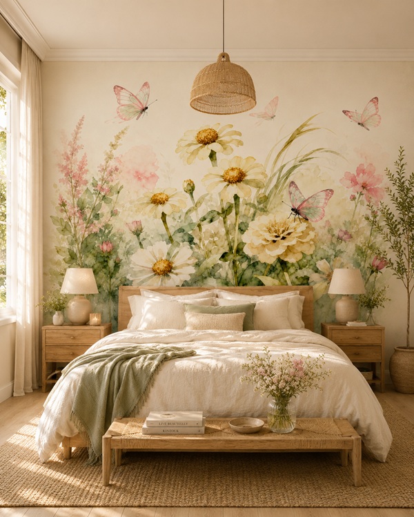 Abstract earth tone geometric wallpaper mural in warm neutral beige shades