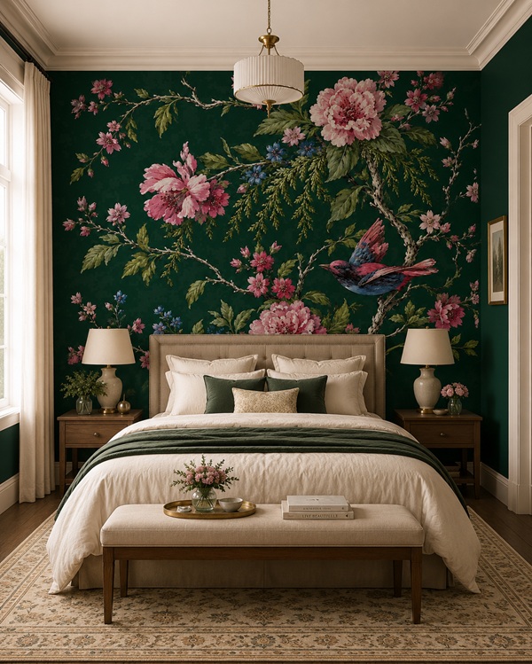 Watercolor woodland nursery wallpaper with bunny, deer, hedgehog and forest animals