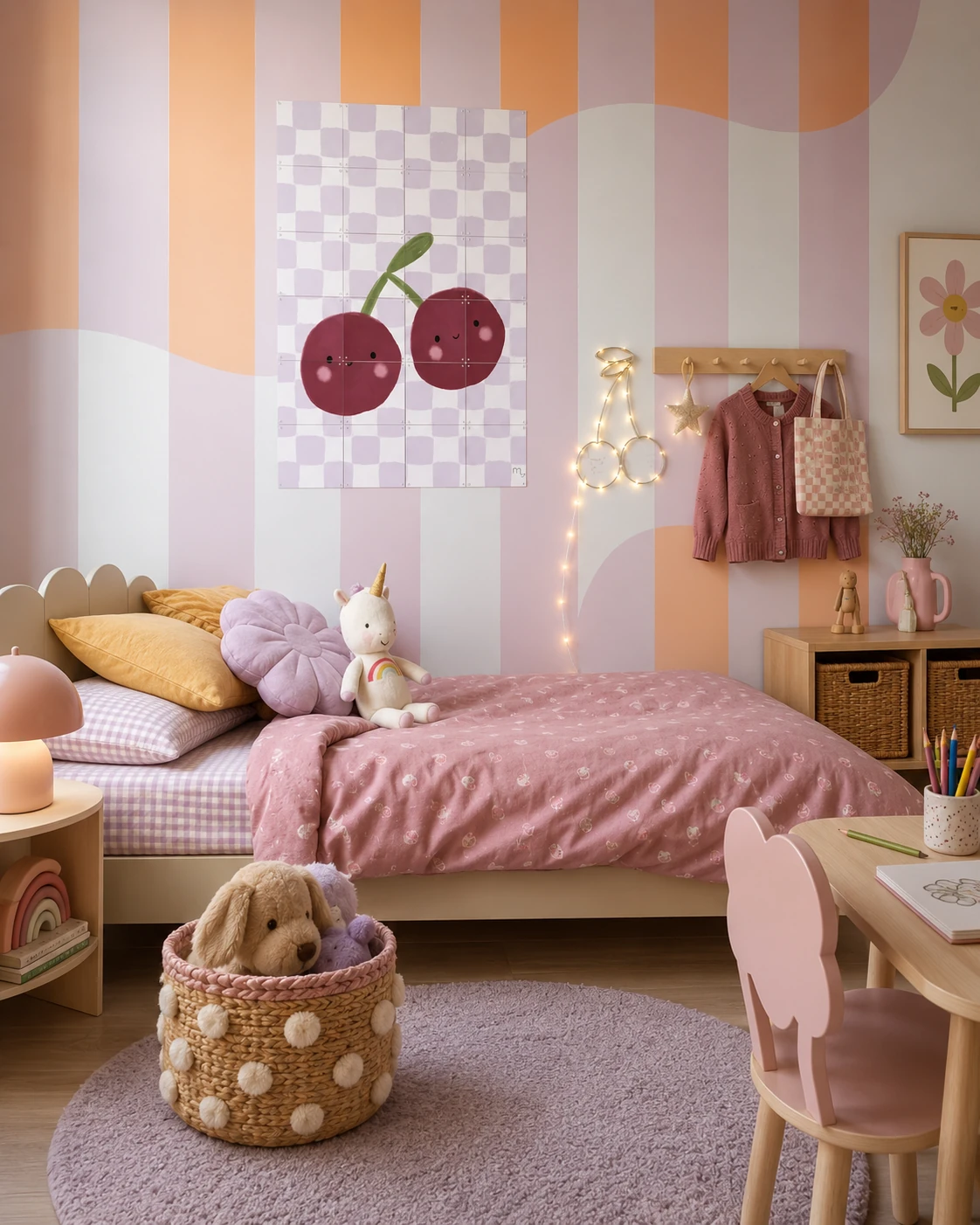 Pastel kiraz desenli çocuk odası duvar kağıdı