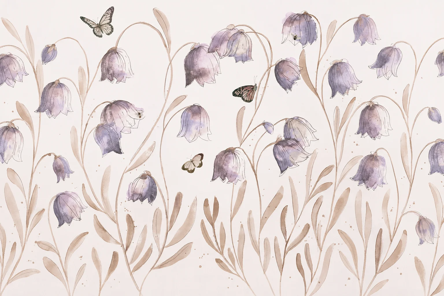 水彩の釣鐘草壁画