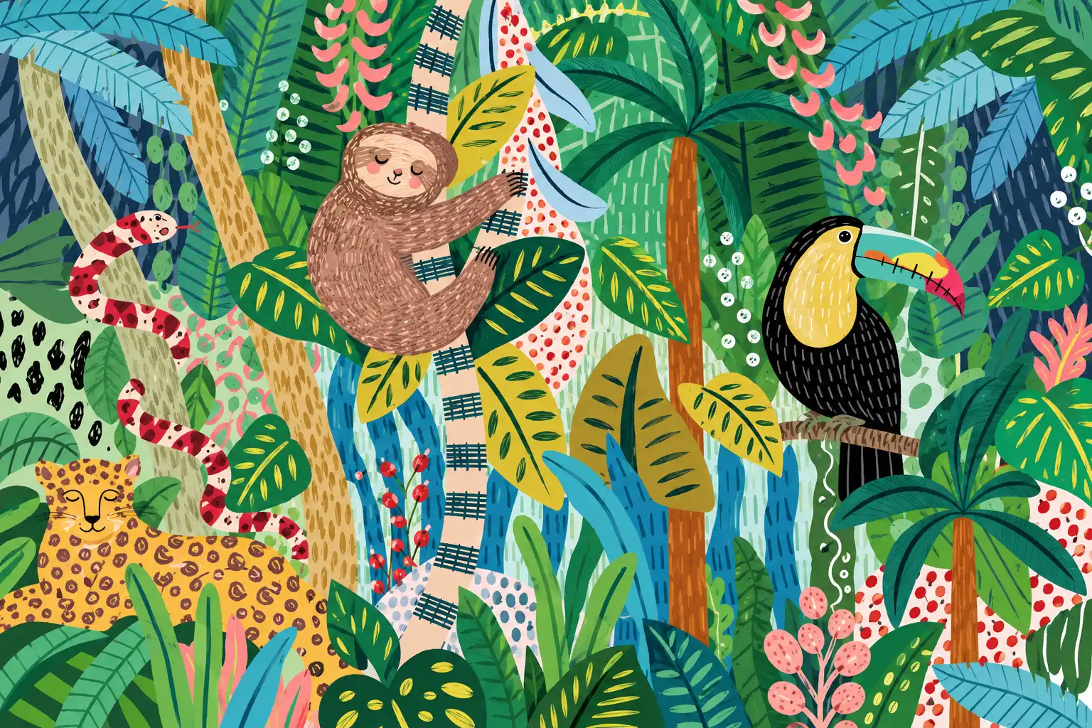 Cheerful Rainforest Wall Mural