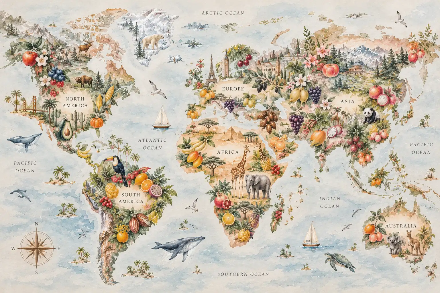 Fruit World Map Wall Mural