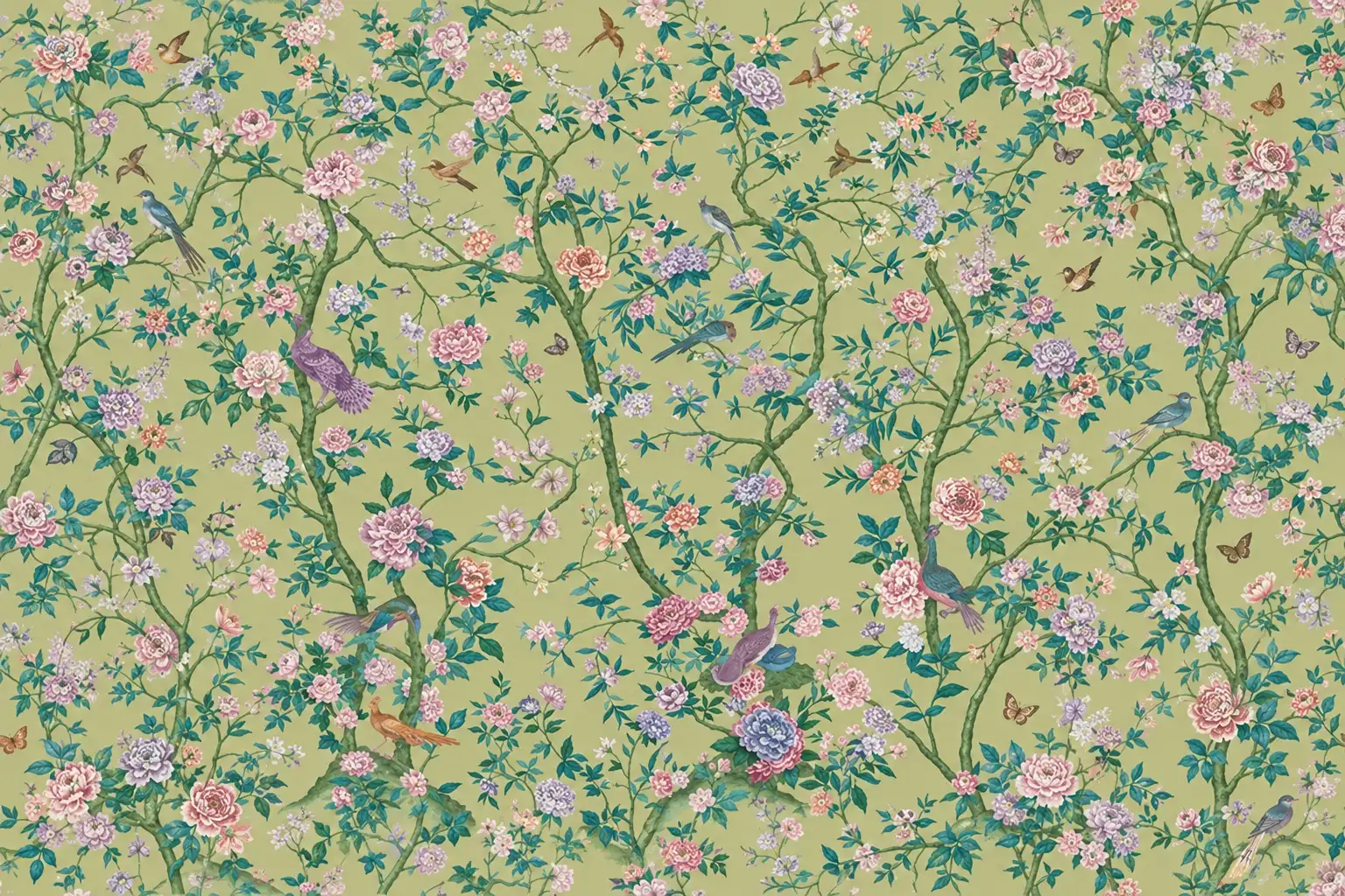 Pfau und Blumenranken Tapete