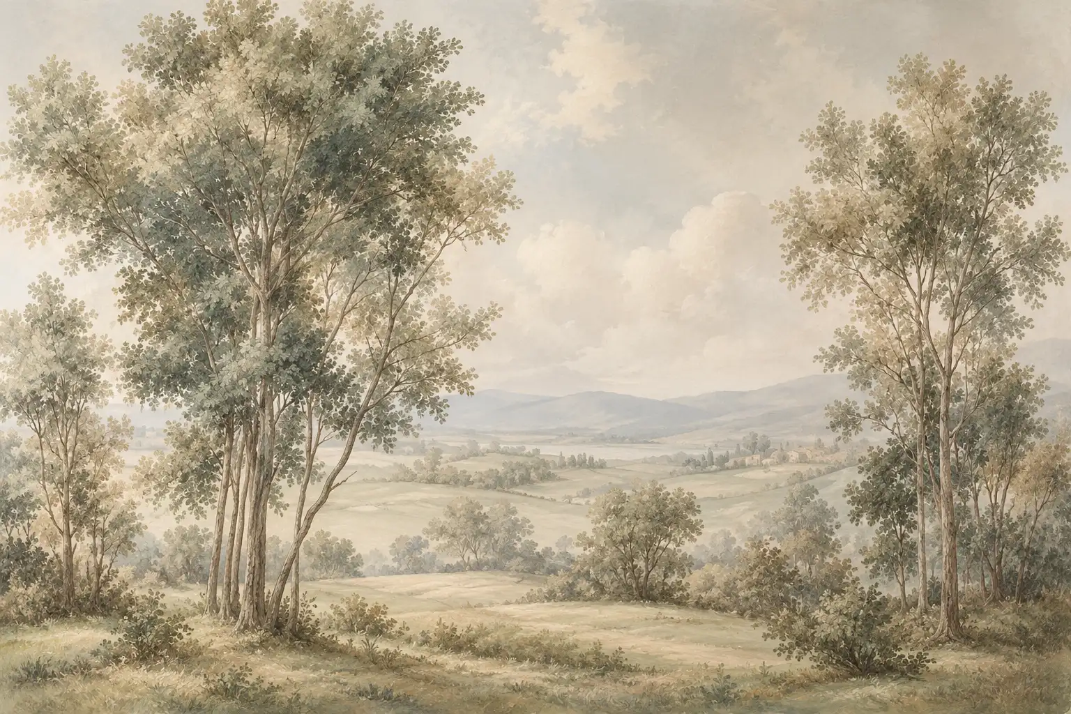Affresco valle tra gli alberi