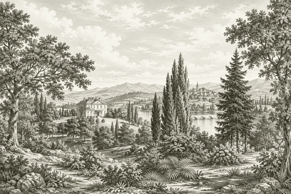 Toscaanse Vallei gravure fotobehang
