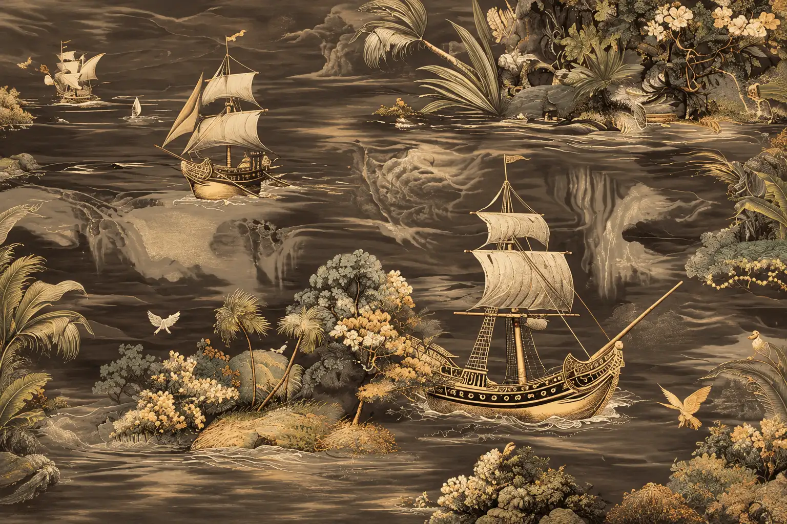 Barcos à Vela em Ilhas Tropicais Painel Mural