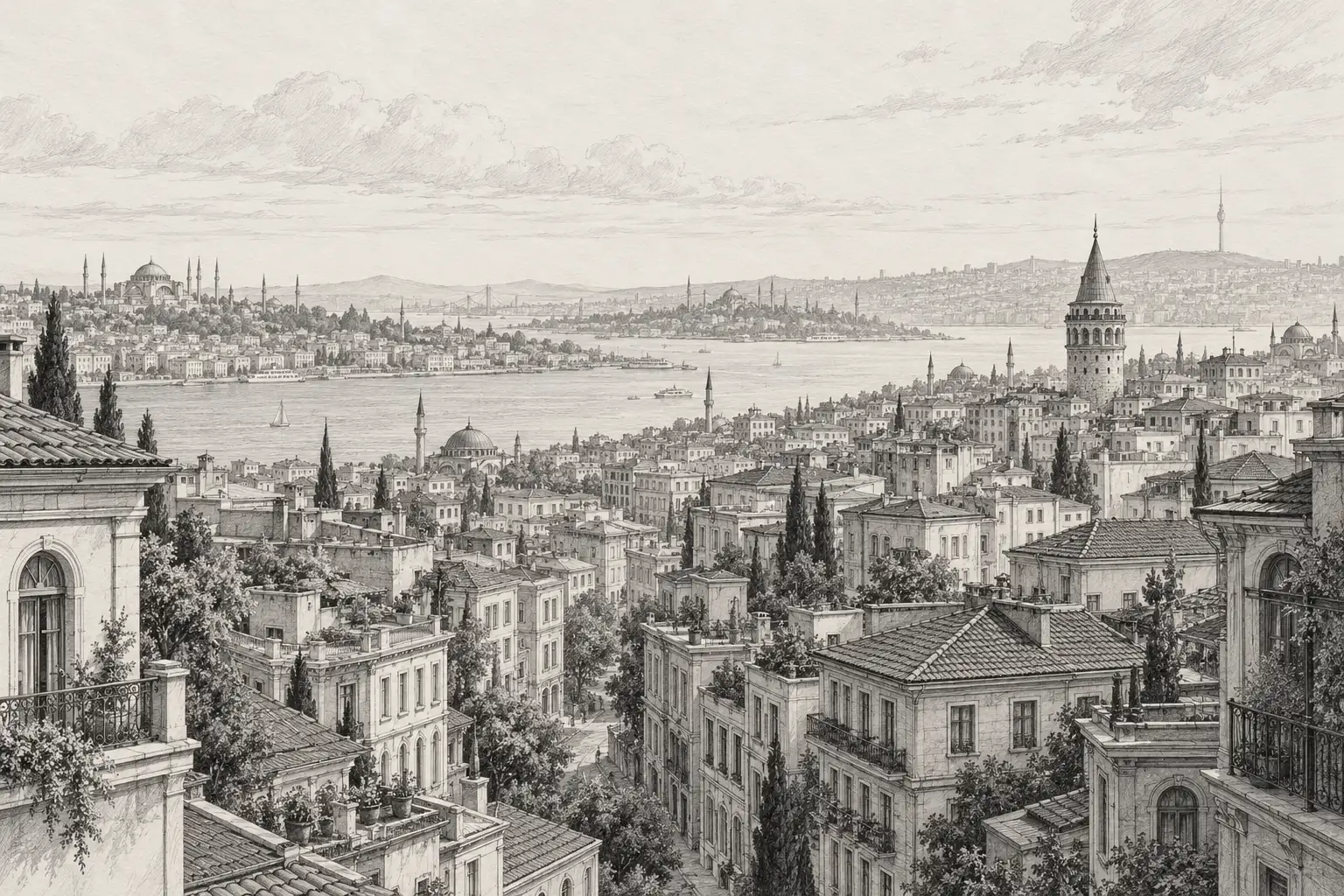 Mural Dinding Panorama Gambar Bosphorus