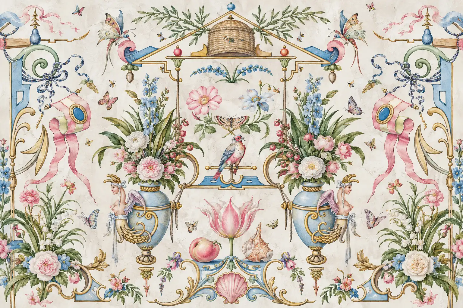 Fresque botanique symétrique grotesque