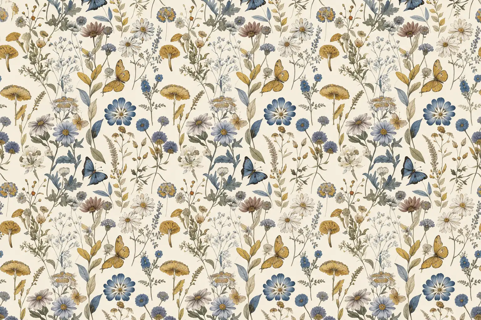 Papel de Parede Herbário Flores e Borboletas