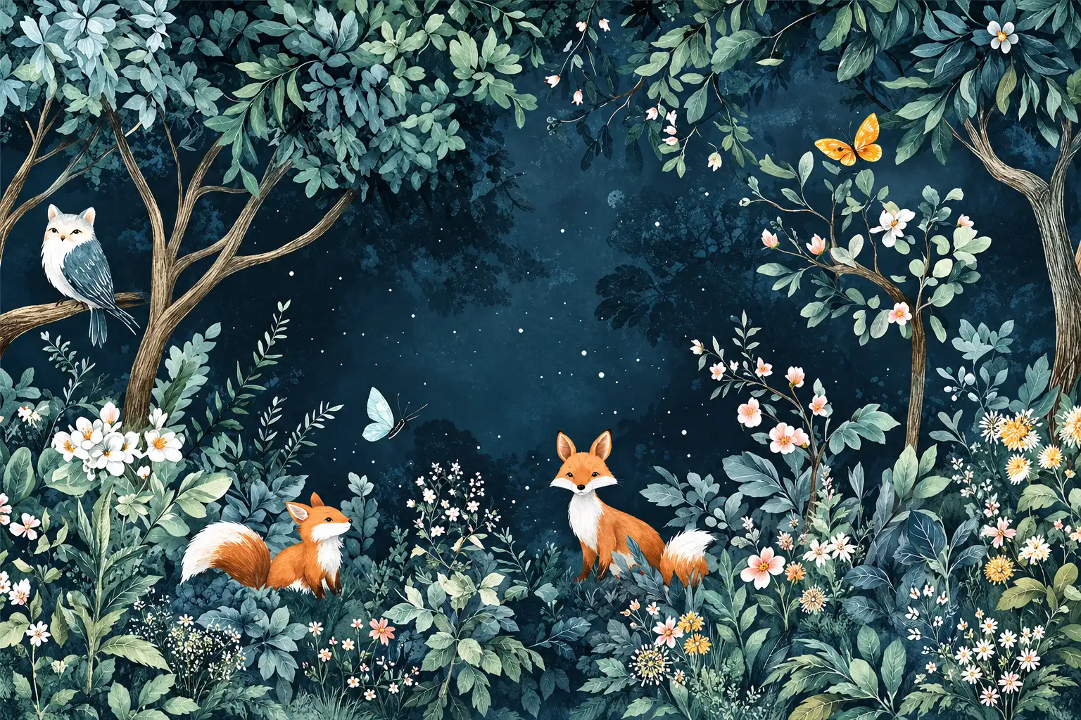 Renards dans la forêt nocturne