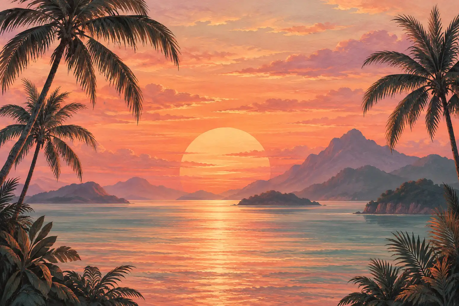 Sonnenuntergang im Palmenrahmen Fototapete