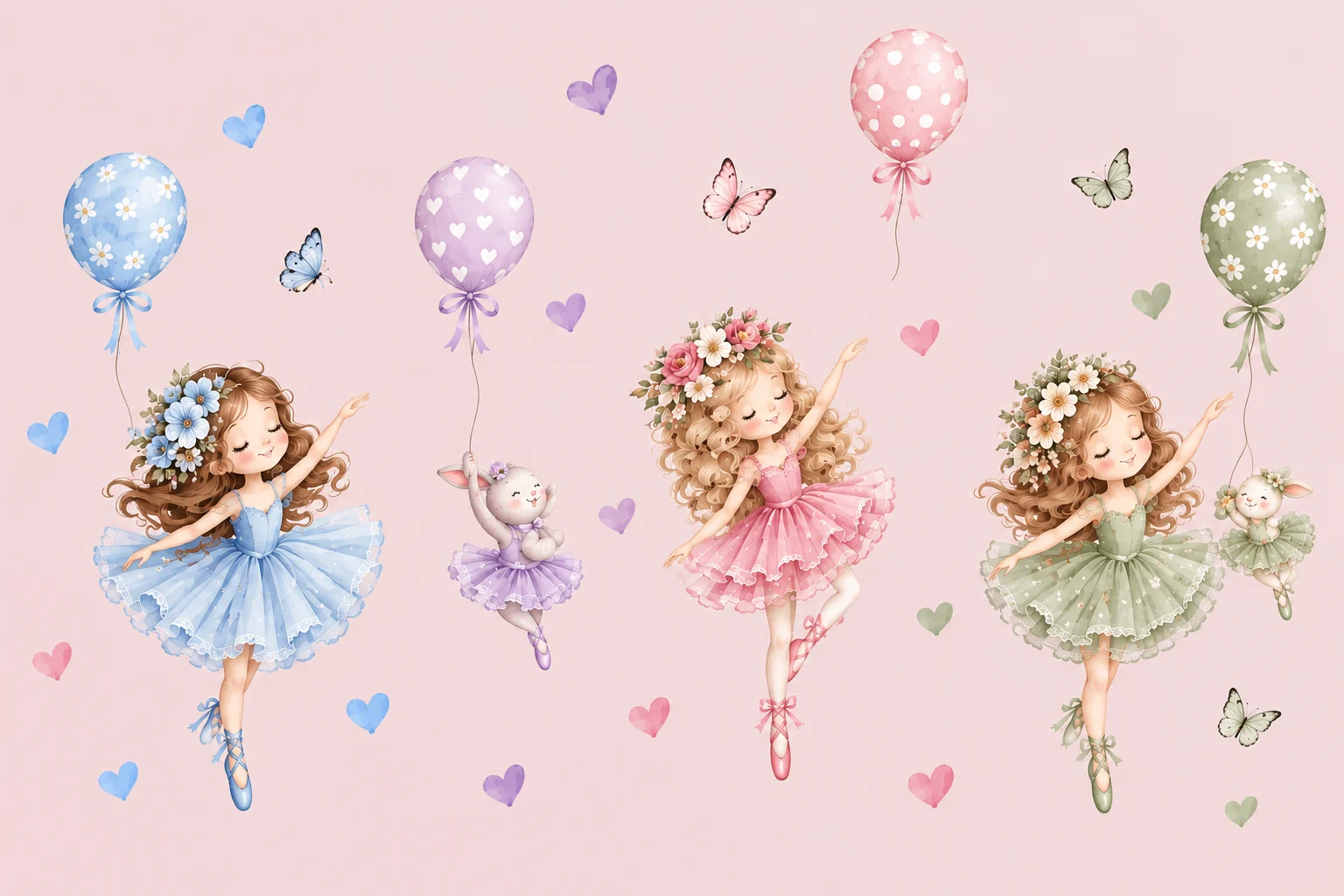 Bailarinas con globos mural