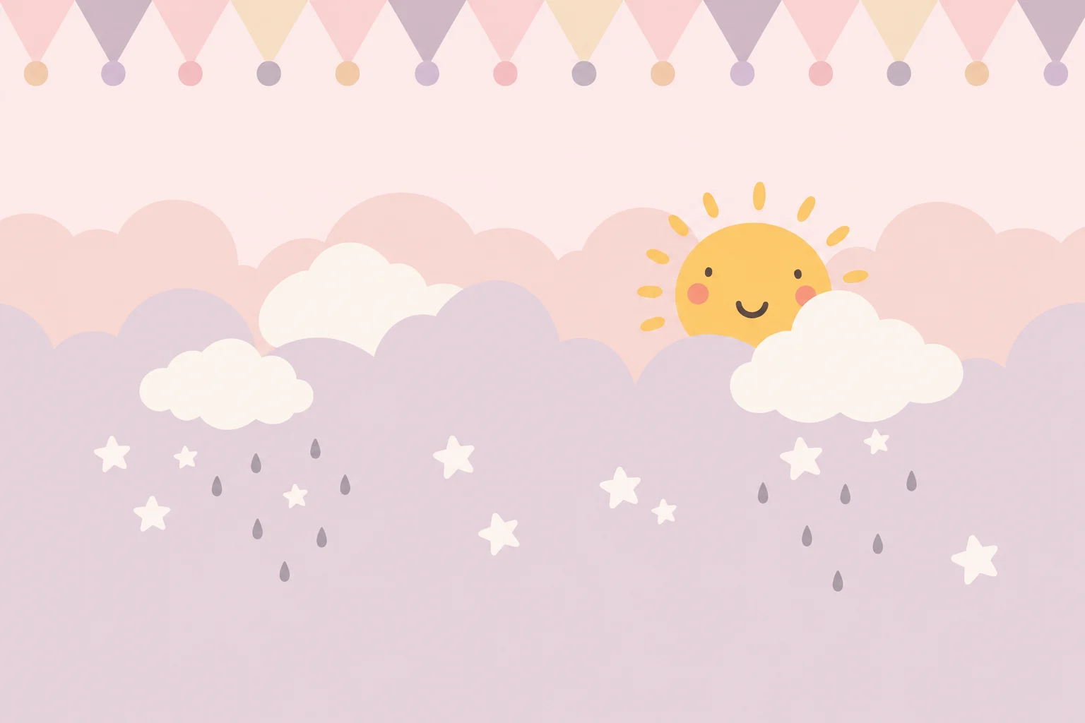 Rose Smiling Sun and Clouds Wall Mural