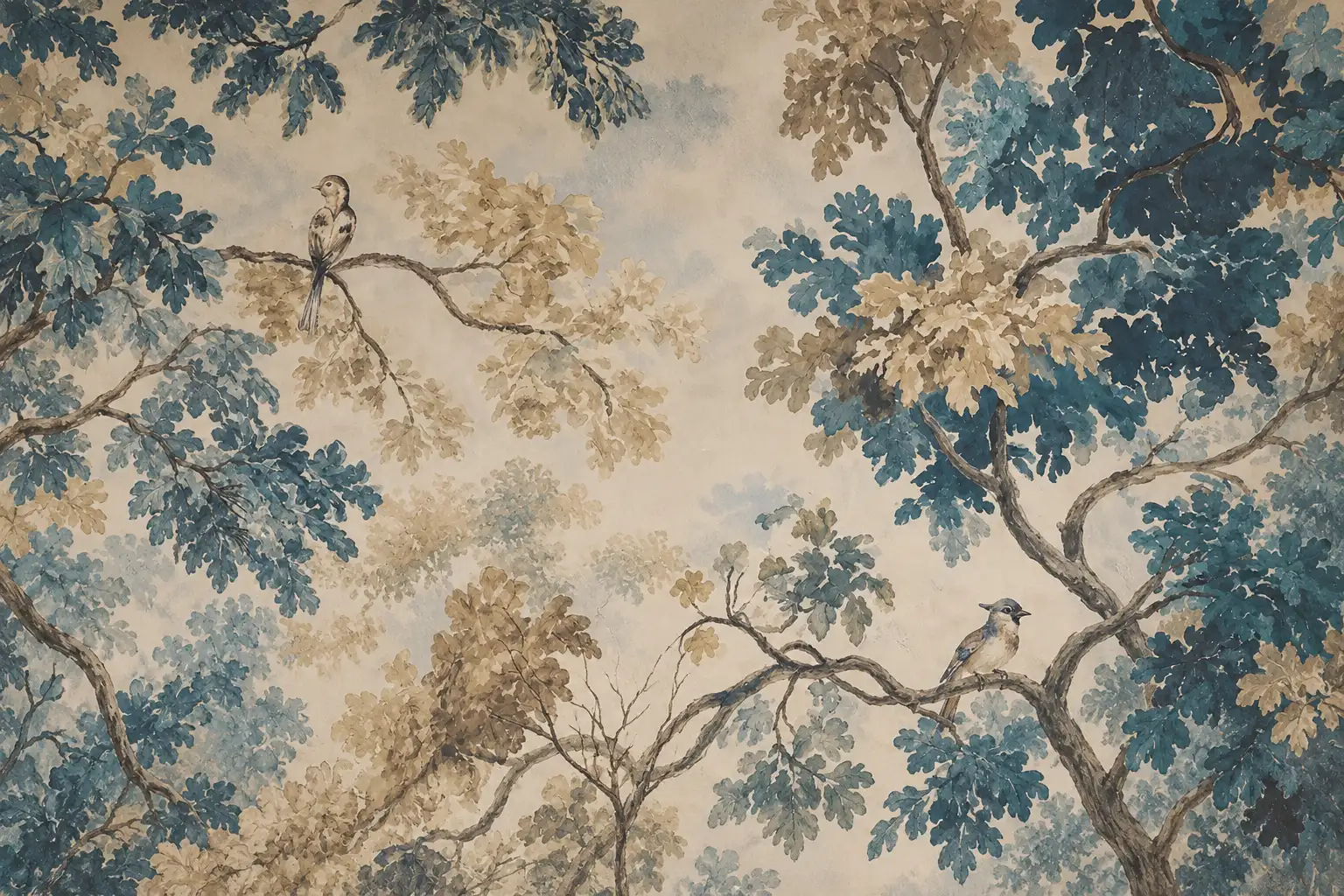 Pássaros em Galhos de Floresta Painel Mural