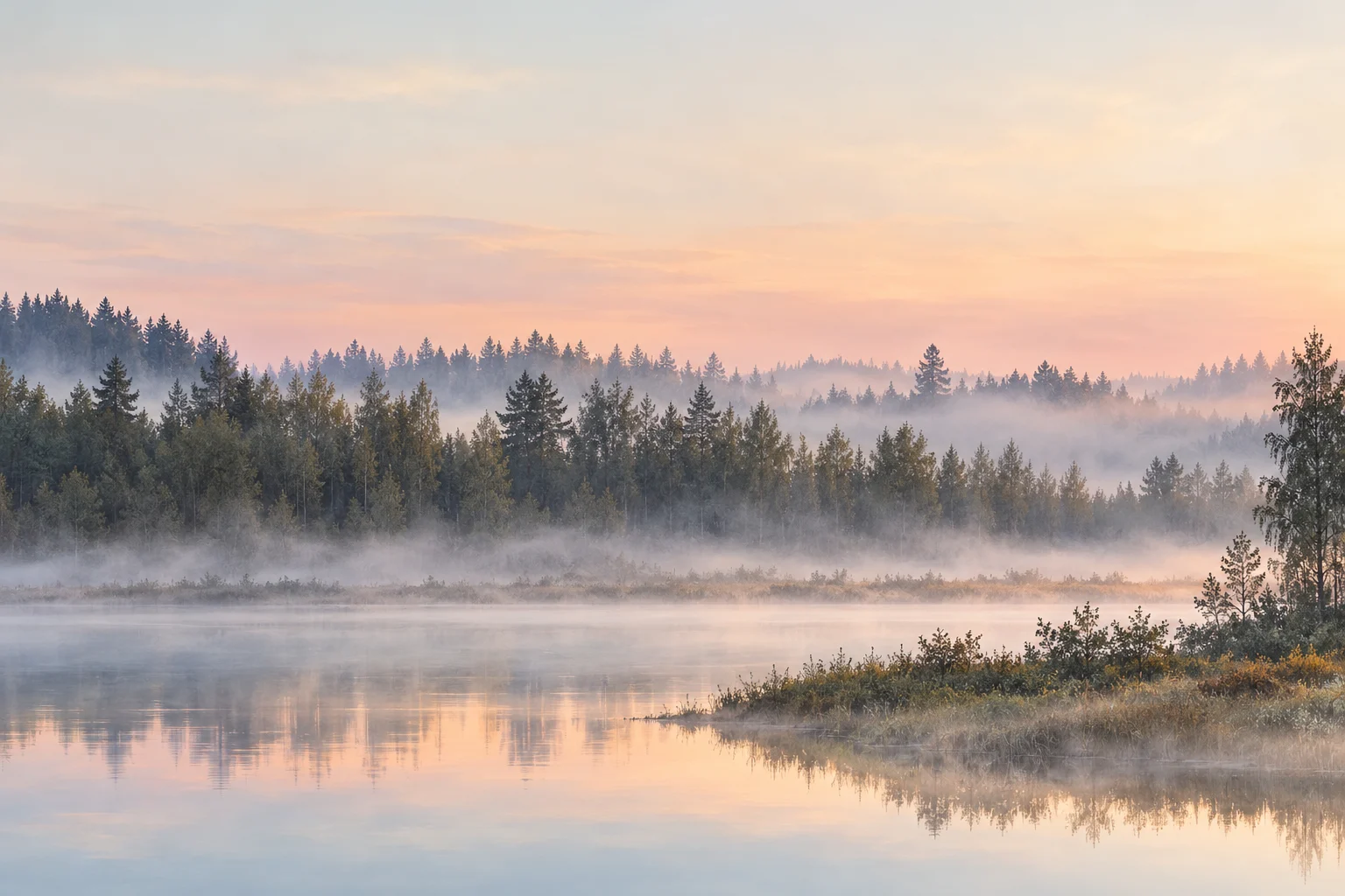 Misty Lake Forest Wall Mural