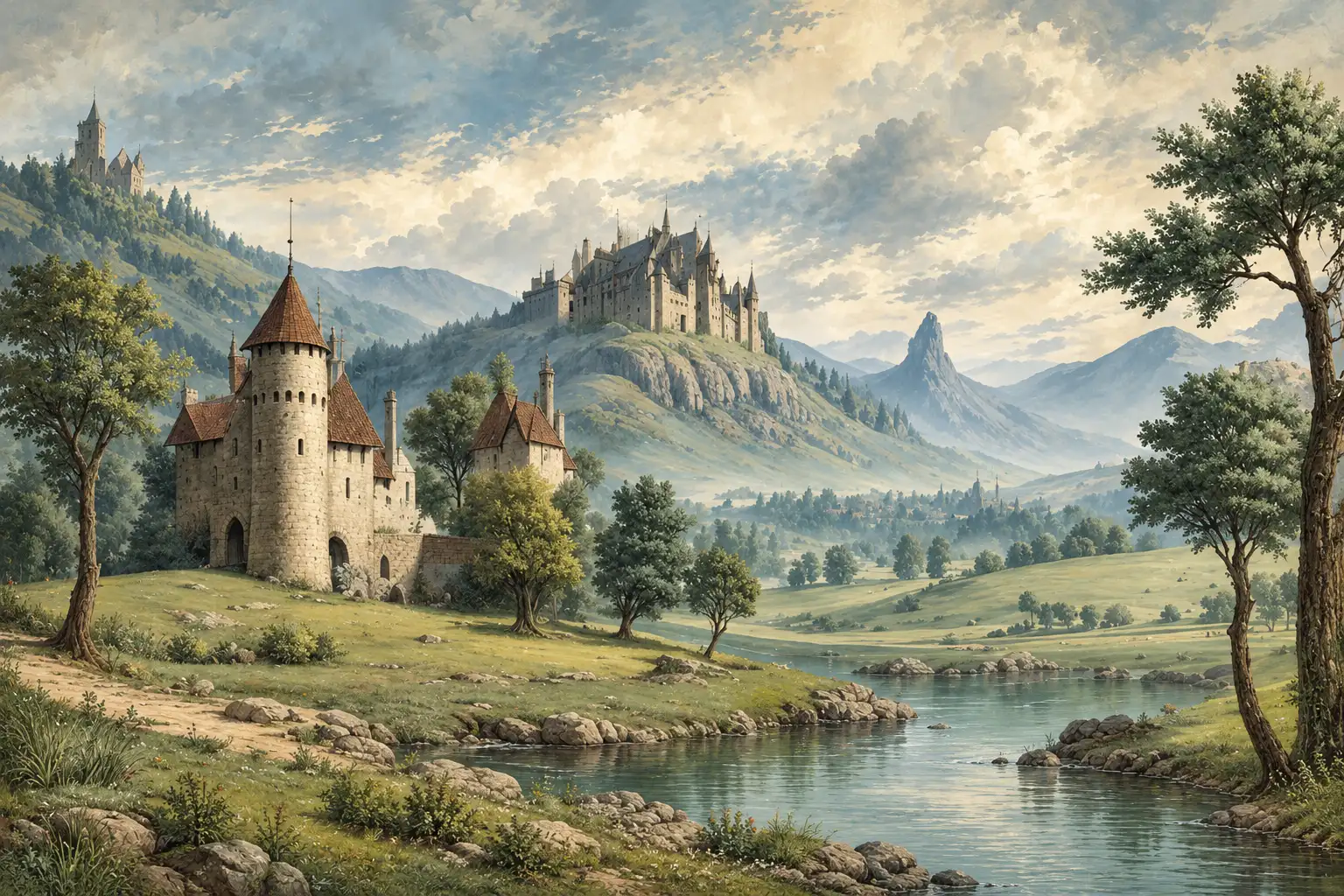 Castles in a River Valley Wall Mural