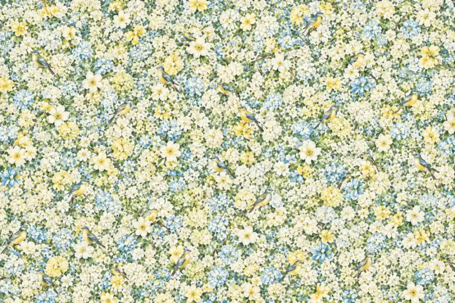 Uccelli nel giardino fiorito