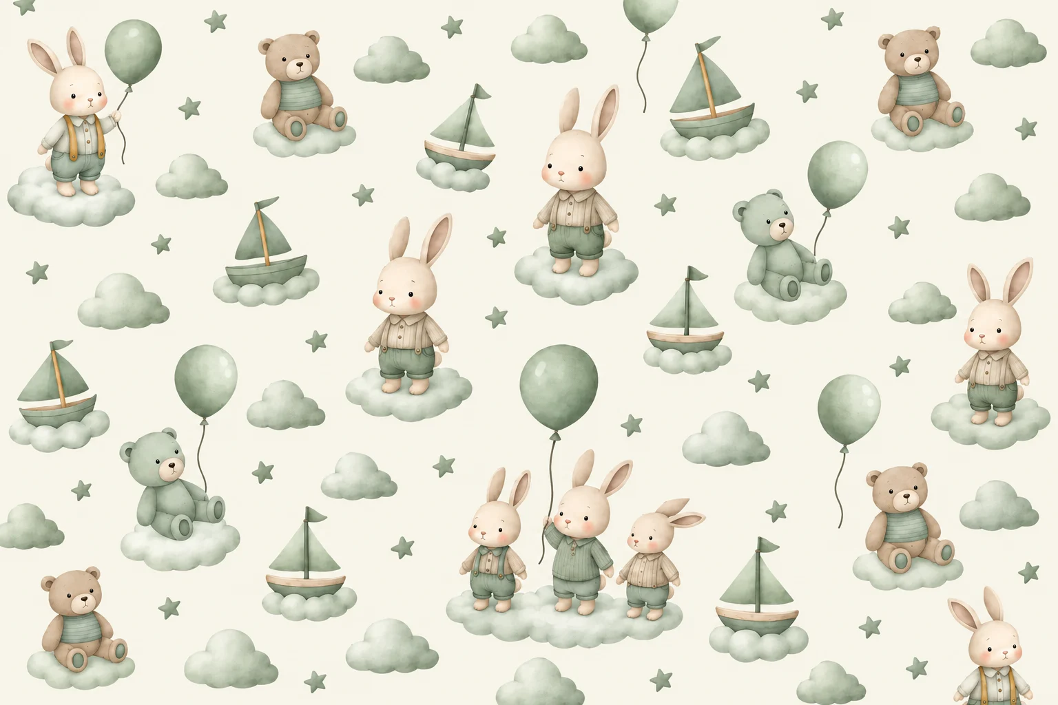 Papel de Parede Coelhos e Ursos nas Nuvens