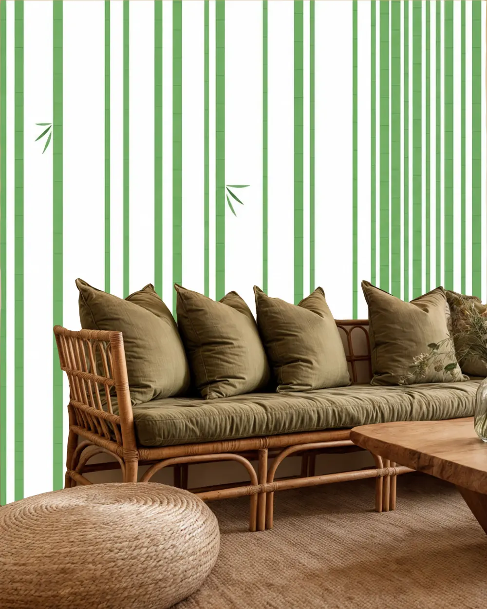 Sade Bambu Çizgileri Duvar Kağıdı room wallpaper mockup