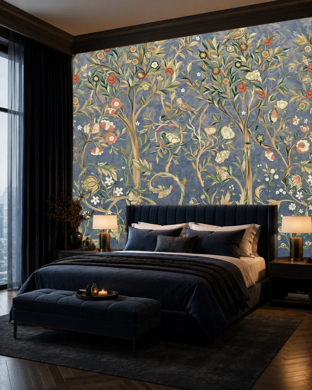 Kuşlu Çiçek Bahçesi Duvar Kağıdı room wallpaper mockup