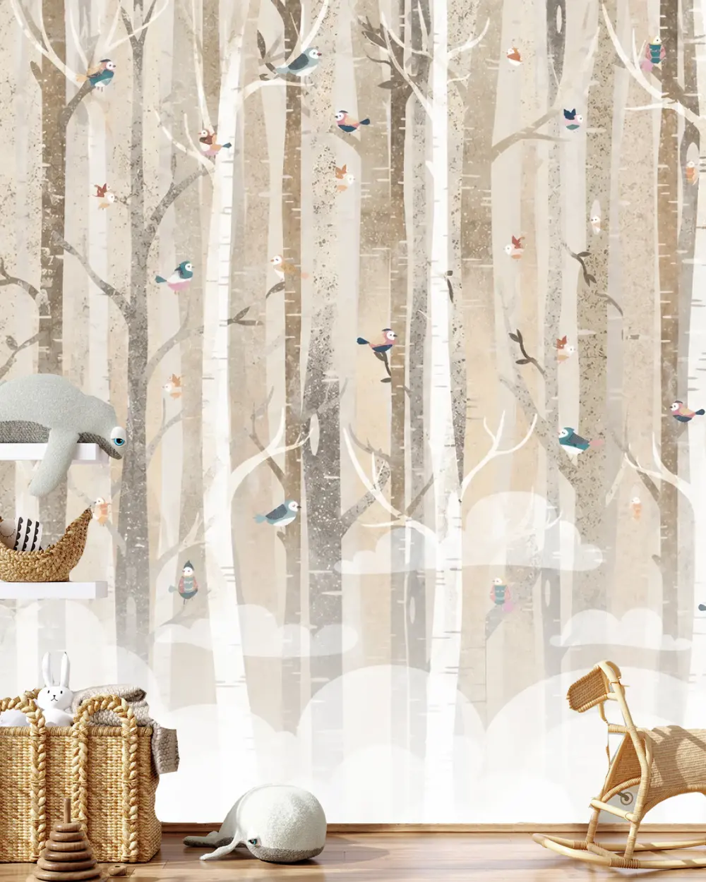 Kuşlu Huş Ormanı Duvar Kağıdı room wallpaper mockup