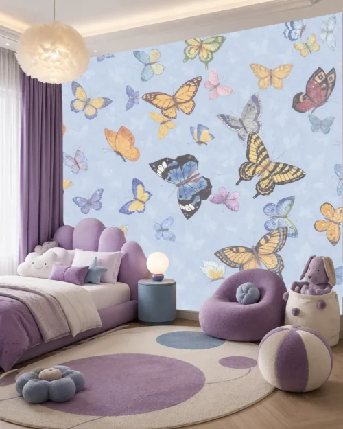 Renkli Kelebek Sürüsü Duvar Kağıdı room wallpaper mockup