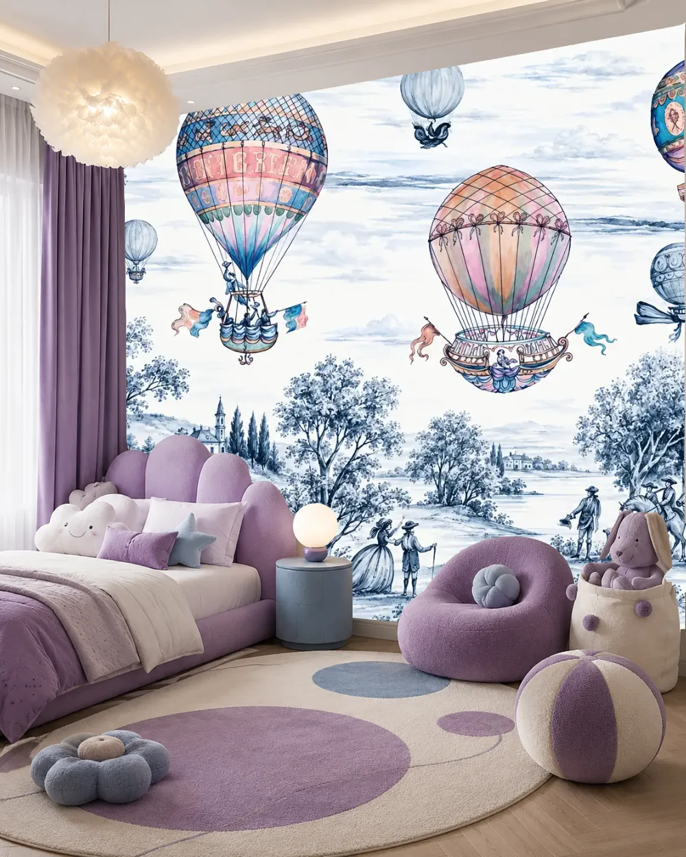 Balonlu Pastoral Yolculuk Duvar Kağıdı room wallpaper mockup