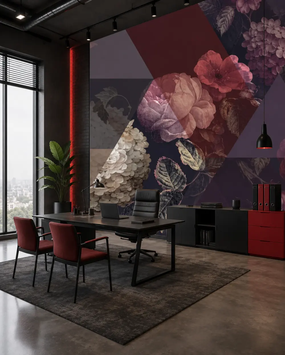 Geometrik Çiçek Kolajı Duvar Kağıdı room wallpaper mockup