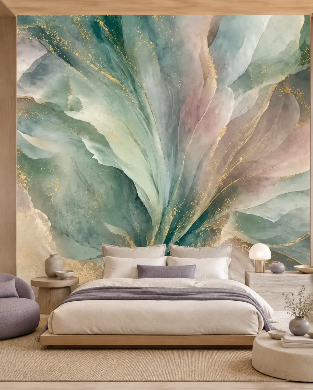 Altın Serpintili Akışkan Yapraklar Duvar Kağıdı room wallpaper mockup