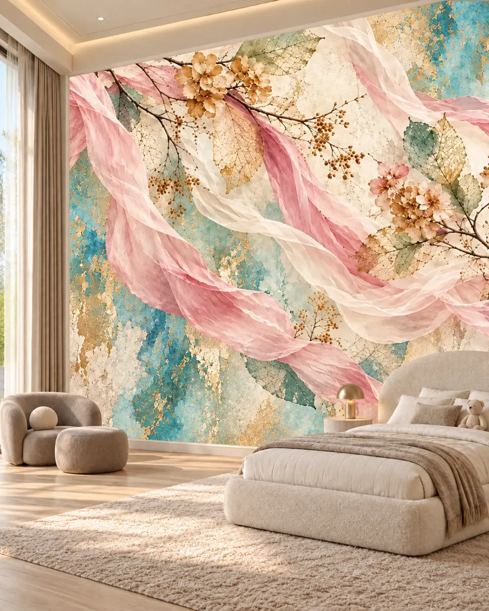 Tül Akışlı Botanik Duvar Kağıdı room wallpaper mockup