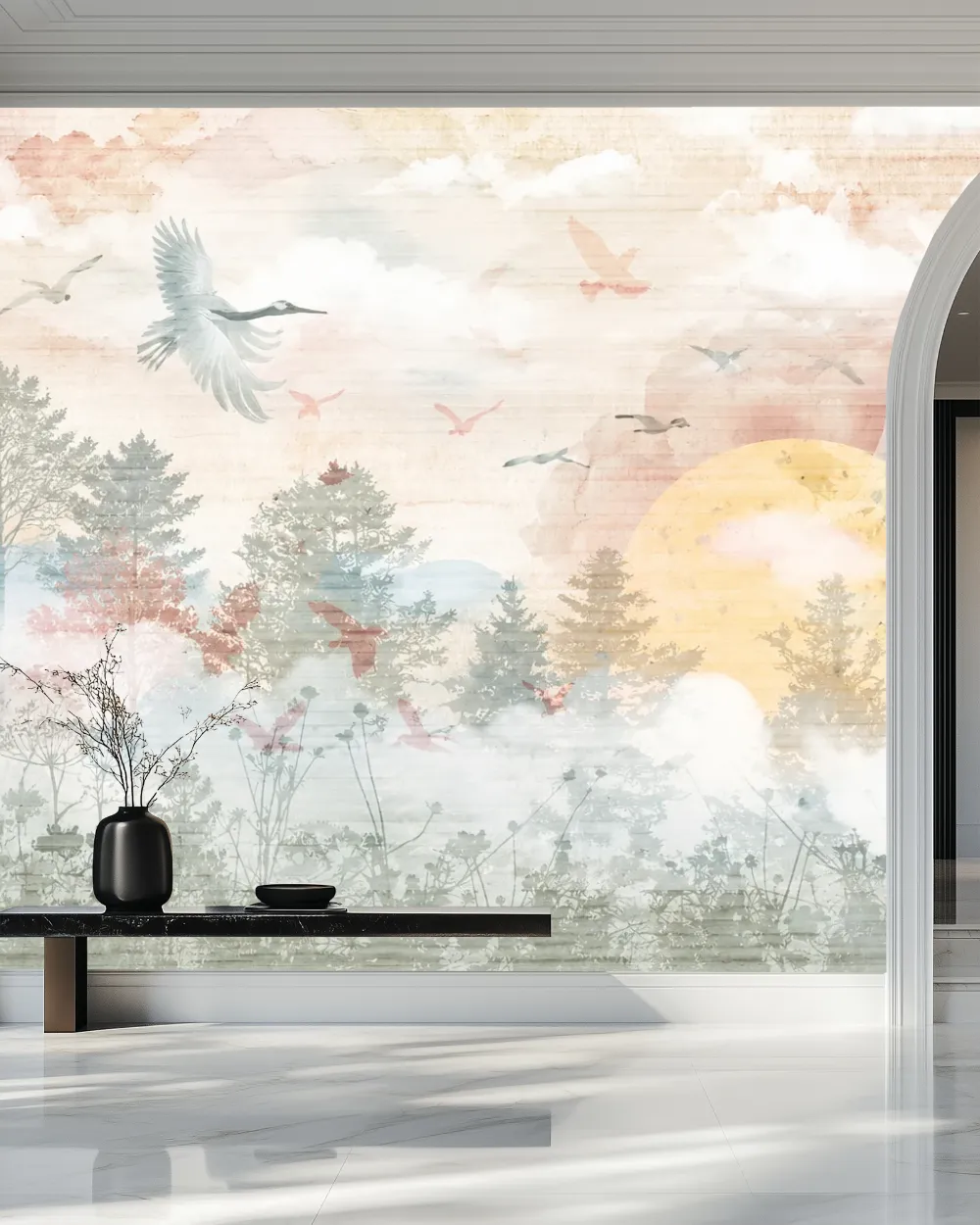 Turnalı Orman Manzarası Duvar Kağıdı room wallpaper mockup