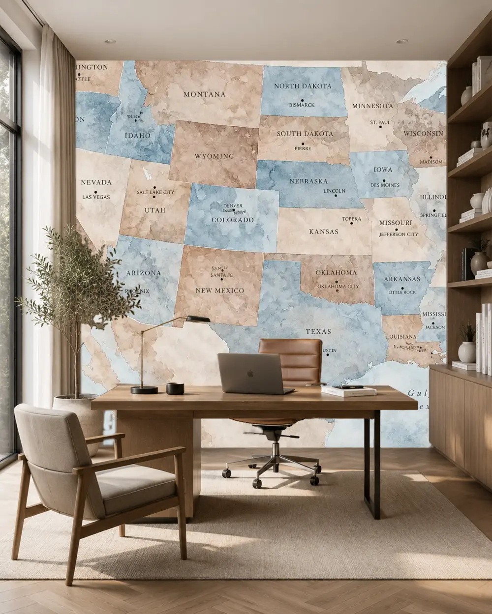 Suluboya Amerika Haritası Duvar Kağıdı room wallpaper mockup