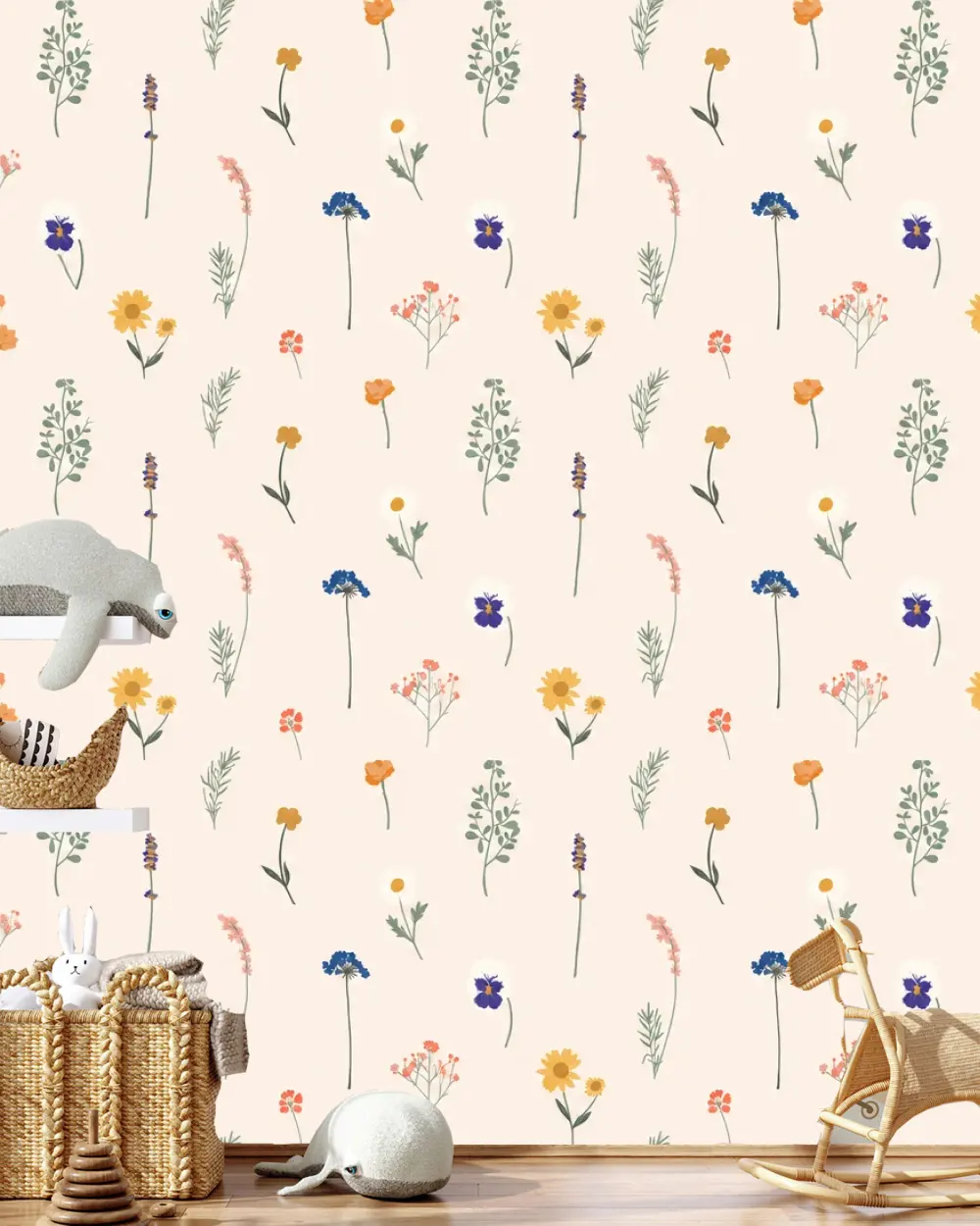 Serpiştirilmiş Kır Çiçekleri Duvar Kağıdı room wallpaper mockup