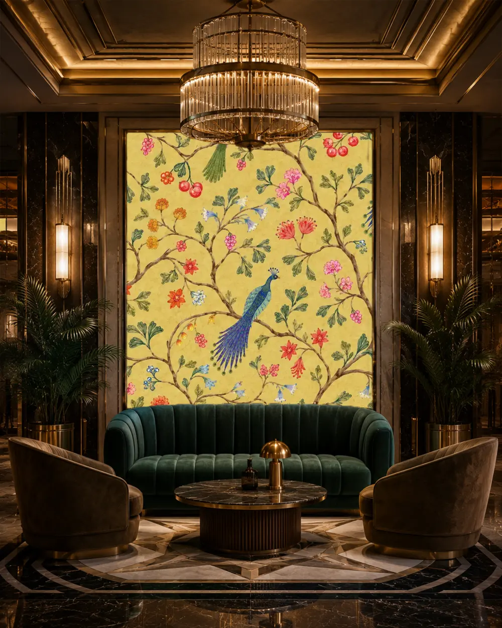Çiçek Bahçesinde Egzotik Kuşlar Duvar Kağıdı room wallpaper mockup