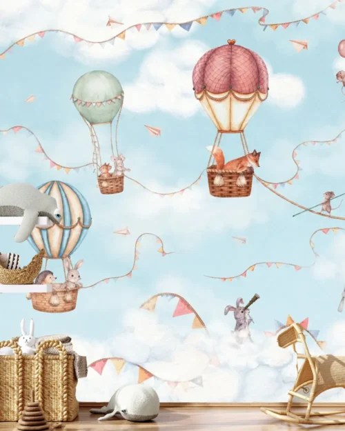 Balonlu Hayvan Macerası Duvar Kağıdı room wallpaper mockup